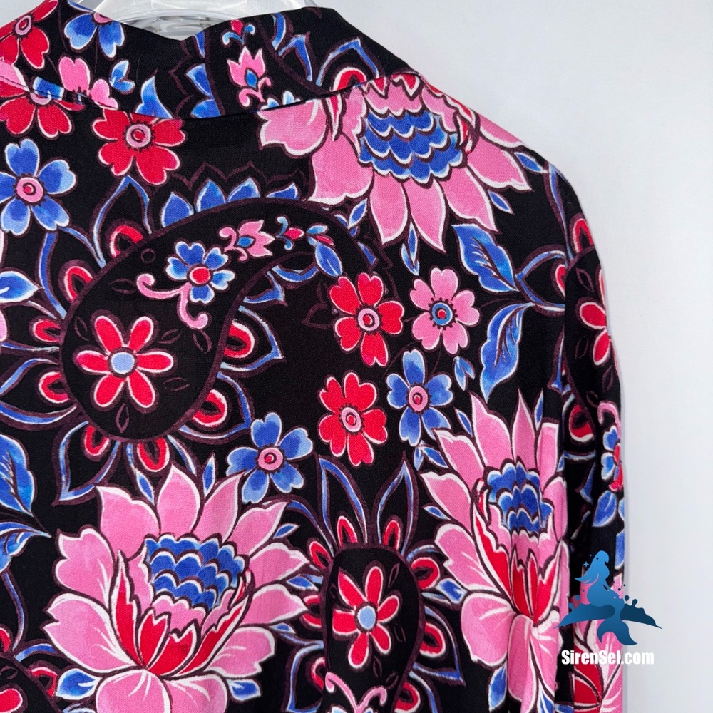 1127 NWT Zara Floral Tiered Shirt Dress Mini - L - Black Multicolor - Picture 11 of 16